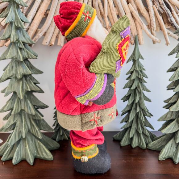 Traditional Cloth Santa Claus w/ Artsy Wool Blend Quilted Patchwork Style, 20" - Picture 6 of 11